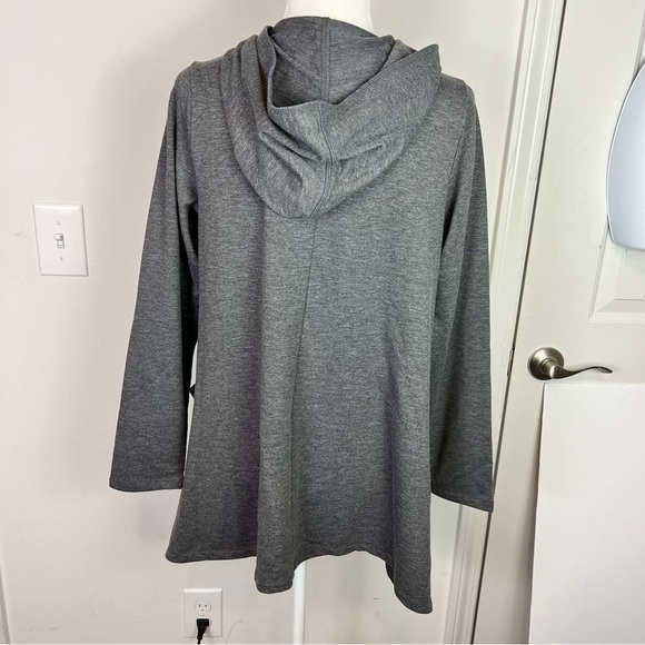 LOGO By Lori Goldstein sweater womens M Grey hooded pullover top lounge pockets - Picture 5 of 9